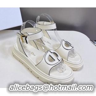 Grade Quality Dior D-Club Sandals with Ankle Strap in Calfskin White/Black Trim 604035