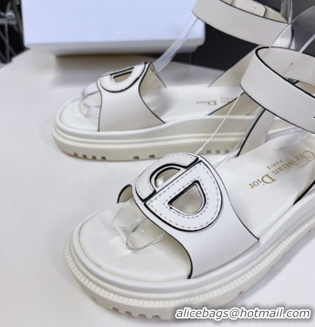 Grade Quality Dior D-Club Sandals with Ankle Strap in Calfskin White/Black Trim 604035