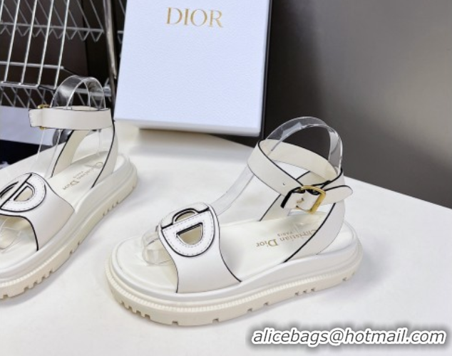 Grade Quality Dior D-Club Sandals with Ankle Strap in Calfskin White/Black Trim 604035