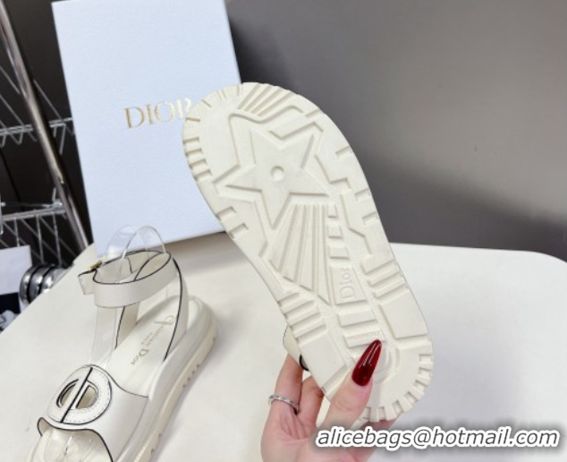 Grade Quality Dior D-Club Sandals with Ankle Strap in Calfskin White/Black Trim 604035