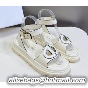 Pretty Style Dior D-Club Sandals with Ankle Strap in Calfskin White/Coffee Trim 604036