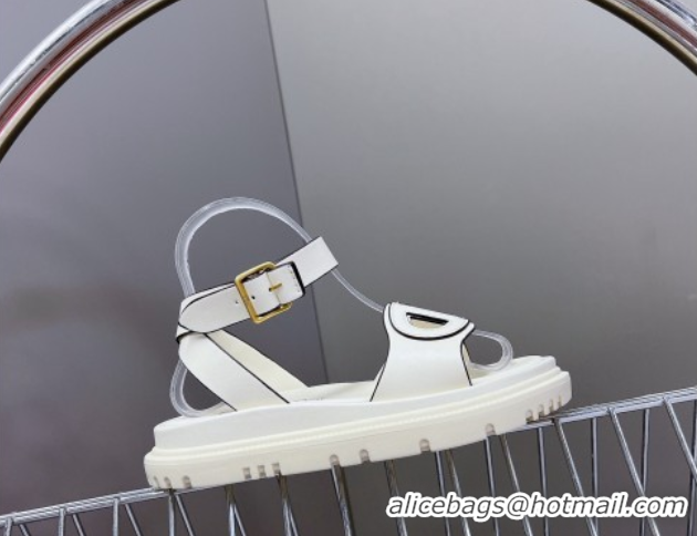 Pretty Style Dior D-Club Sandals with Ankle Strap in Calfskin White/Coffee Trim 604036