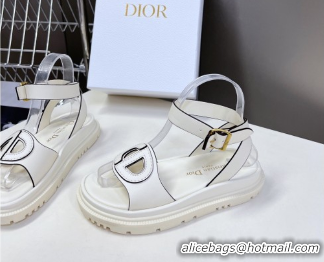 Pretty Style Dior D-Club Sandals with Ankle Strap in Calfskin White/Coffee Trim 604036