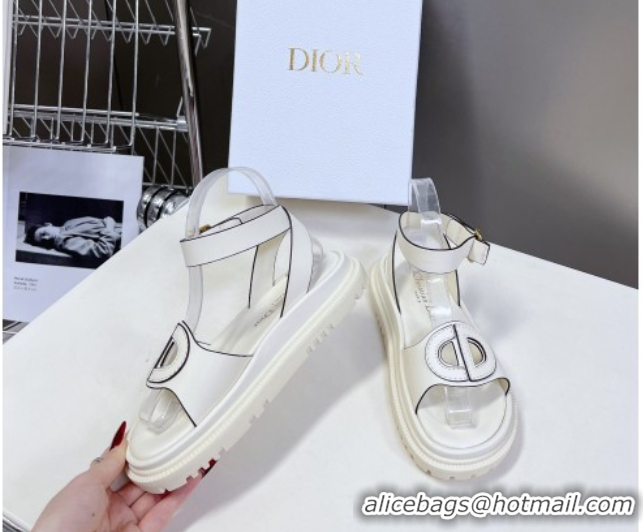 Pretty Style Dior D-Club Sandals with Ankle Strap in Calfskin White/Coffee Trim 604036