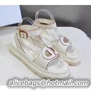 Best Grade Dior D-Club Sandals with Ankle Strap in Calfskin White/Orange Trim 604037