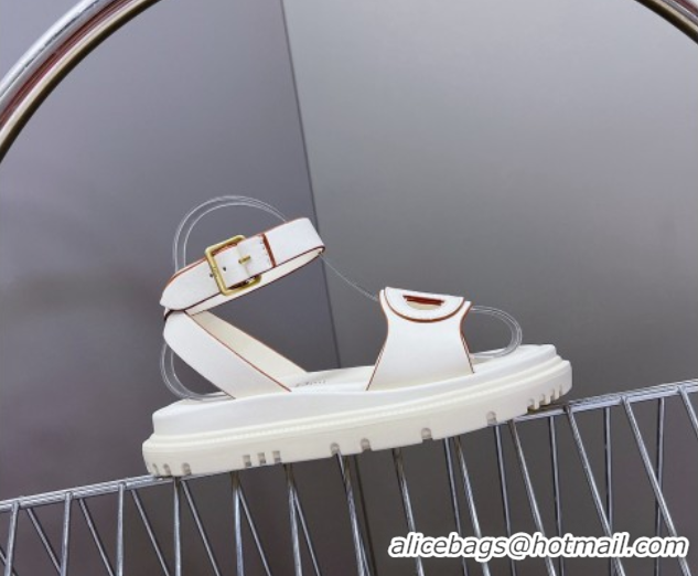 Best Grade Dior D-Club Sandals with Ankle Strap in Calfskin White/Orange Trim 604037