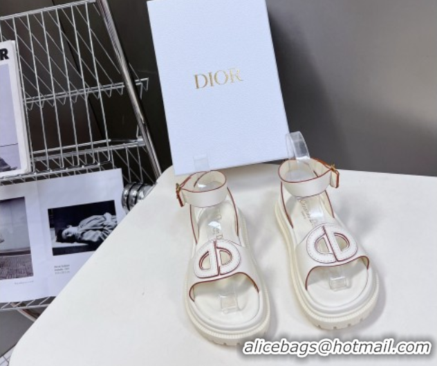 Best Grade Dior D-Club Sandals with Ankle Strap in Calfskin White/Orange Trim 604037