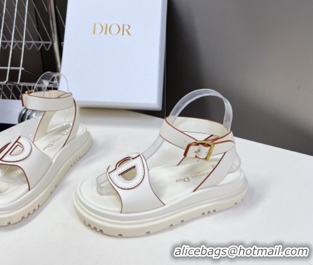 Best Grade Dior D-Club Sandals with Ankle Strap in Calfskin White/Orange Trim 604037