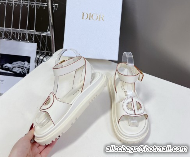 Best Grade Dior D-Club Sandals with Ankle Strap in Calfskin White/Orange Trim 604037