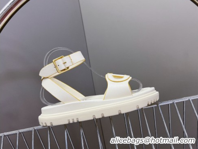 Low Price Dior D-Club Sandals with Ankle Strap in Calfskin White/Yellow Trim 604038