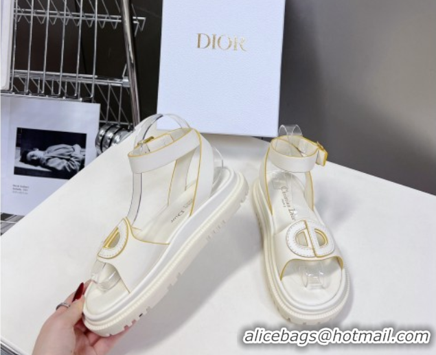 Low Price Dior D-Club Sandals with Ankle Strap in Calfskin White/Yellow Trim 604038