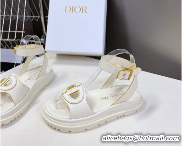 Low Price Dior D-Club Sandals with Ankle Strap in Calfskin White/Yellow Trim 604038