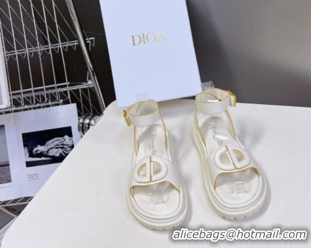 Low Price Dior D-Club Sandals with Ankle Strap in Calfskin White/Yellow Trim 604038