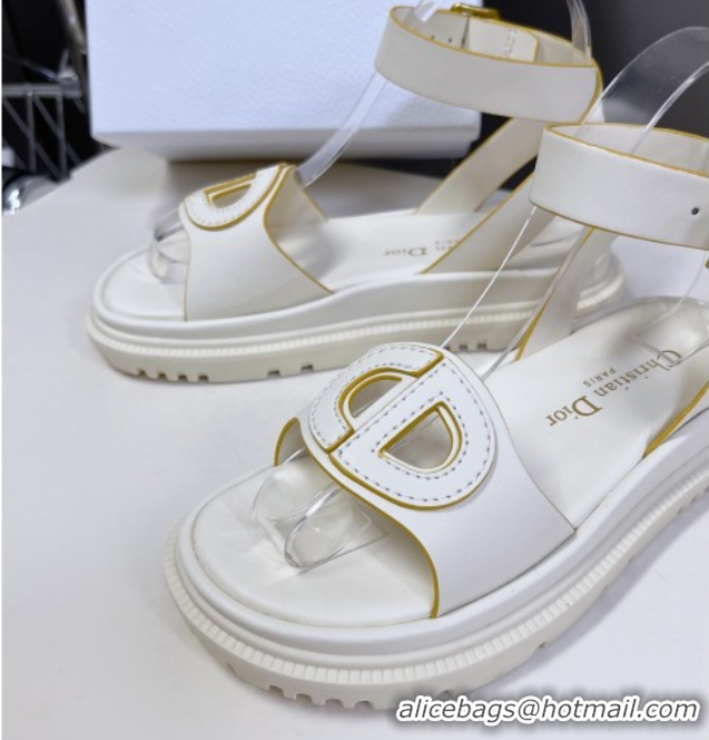 Low Price Dior D-Club Sandals with Ankle Strap in Calfskin White/Yellow Trim 604038