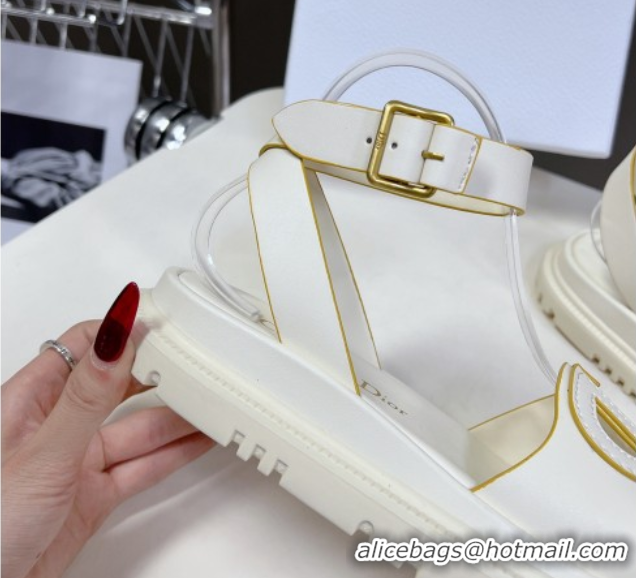 Low Price Dior D-Club Sandals with Ankle Strap in Calfskin White/Yellow Trim 604038