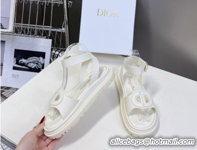 Crafted Dior D-Club Sandals with Ankle Strap in Calfskin Leather White 604039