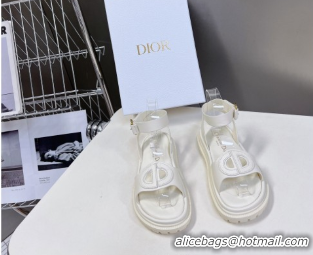 Crafted Dior D-Club Sandals with Ankle Strap in Calfskin Leather White 604039