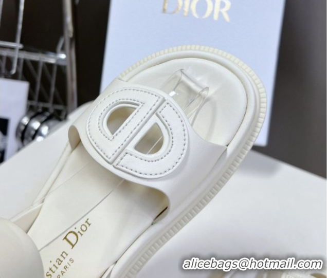 Crafted Dior D-Club Sandals with Ankle Strap in Calfskin Leather White 604039