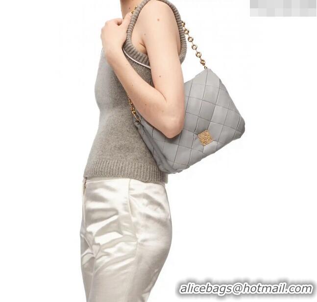 Luxury Cheap Loewe Puffer Goya bag in pleated shiny Nappa lambskin 062466 Pearl Grey 2024