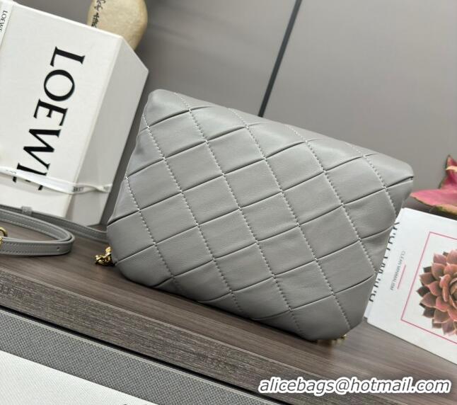 Luxury Cheap Loewe Puffer Goya bag in pleated shiny Nappa lambskin 062466 Pearl Grey 2024