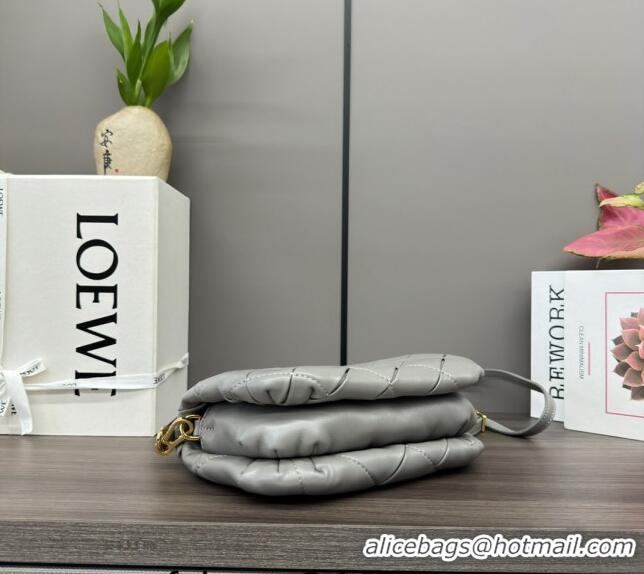 Famous Brand Loewe Mini Puffer Goya bag in pleated shiny nappa lambskin 062465 Pearl Grey 2024