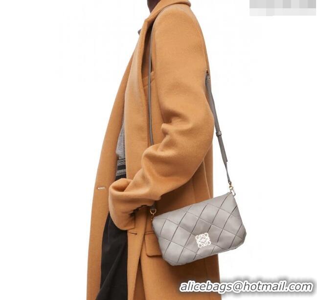 Famous Brand Loewe Mini Puffer Goya bag in pleated shiny nappa lambskin 062465 Pearl Grey 2024