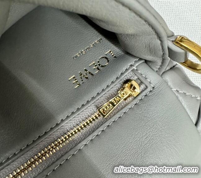 Famous Brand Loewe Mini Puffer Goya bag in pleated shiny nappa lambskin 062465 Pearl Grey 2024