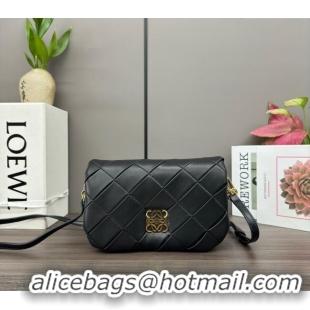 Super Quality Loewe Mini Puffer Goya bag in pleated shiny nappa lambskin 062465 Black 2024