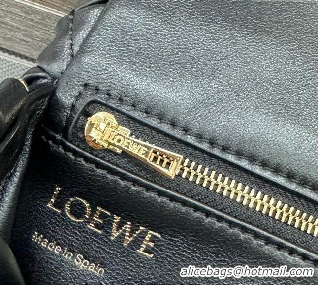 Super Quality Loewe Mini Puffer Goya bag in pleated shiny nappa lambskin 062465 Black 2024