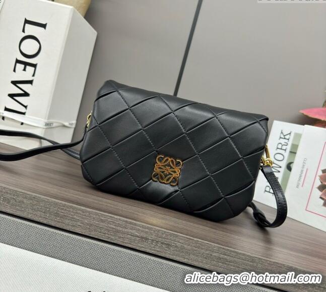 Super Quality Loewe Mini Puffer Goya bag in pleated shiny nappa lambskin 062465 Black 2024