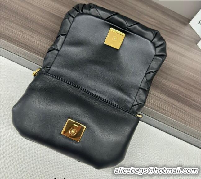 Super Quality Loewe Mini Puffer Goya bag in pleated shiny nappa lambskin 062465 Black 2024