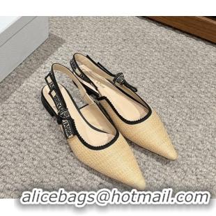 Low Cost Dior J'Adior Slingback Ballet Flats in Beige Yellow Straw 604040