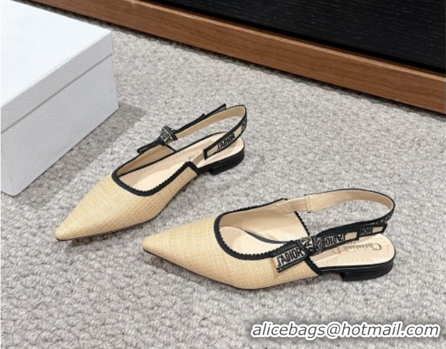 Low Cost Dior J'Adior Slingback Ballet Flats in Beige Yellow Straw 604040