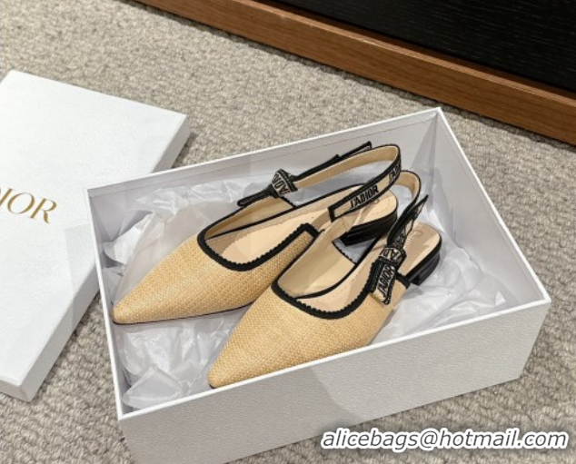 Low Cost Dior J'Adior Slingback Ballet Flats in Beige Yellow Straw 604040