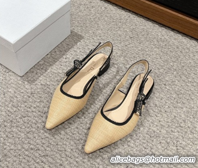 Low Cost Dior J'Adior Slingback Ballet Flats in Beige Yellow Straw 604040