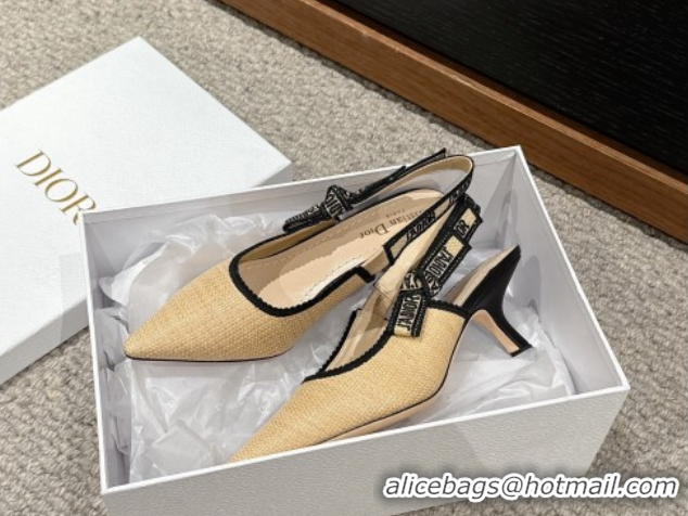 Durable Dior J'Adior Slingback Pumps 6.5cm in Beige Yellow Straw 604041