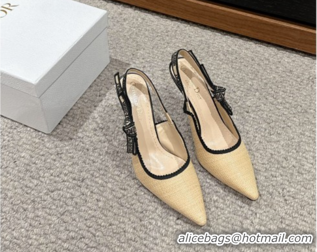 Most Popular Dior J'Adior Slingback Pumps 9.5cm in Beige Yellow Straw 604042