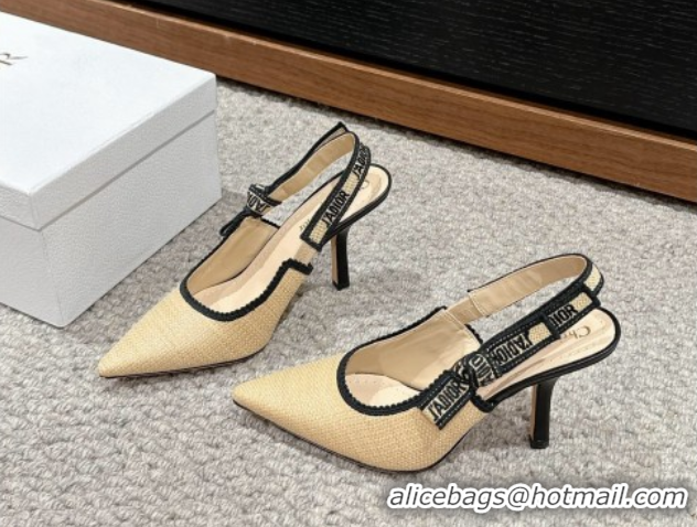 Most Popular Dior J'Adior Slingback Pumps 9.5cm in Beige Yellow Straw 604042