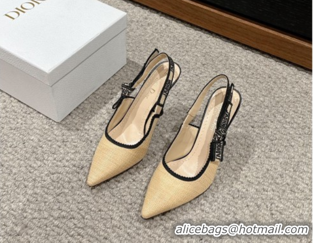 Most Popular Dior J'Adior Slingback Pumps 9.5cm in Beige Yellow Straw 604042