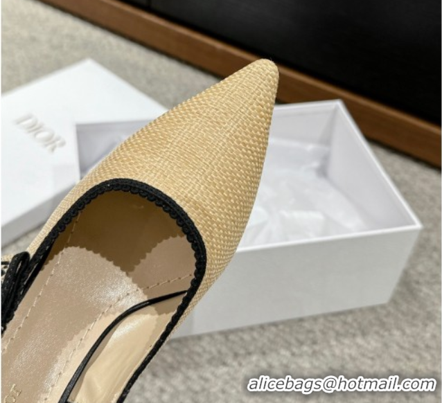 Most Popular Dior J'Adior Slingback Pumps 9.5cm in Beige Yellow Straw 604042