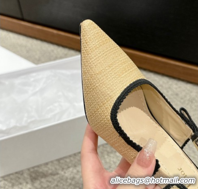 Most Popular Dior J'Adior Slingback Pumps 9.5cm in Beige Yellow Straw 604042