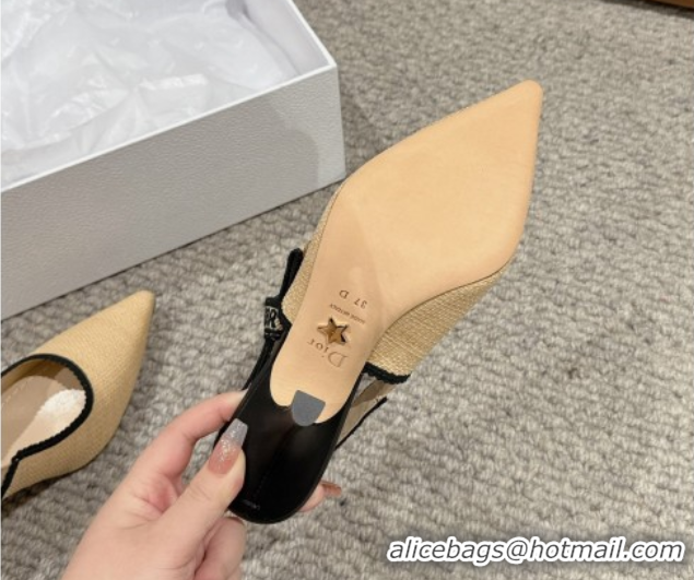 Most Popular Dior J'Adior Slingback Pumps 9.5cm in Beige Yellow Straw 604042