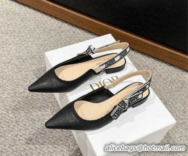 Cheap Price Dior J'Adior Slingback Ballet Flat in Black Straw-Like 604043