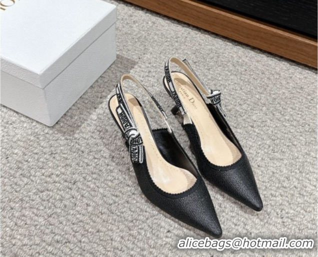 Charming Dior J'Adior Slingback Pumps 6.5cm in Black Straw-Like 604044