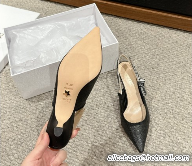 Charming Dior J'Adior Slingback Pumps 6.5cm in Black Straw-Like 604044