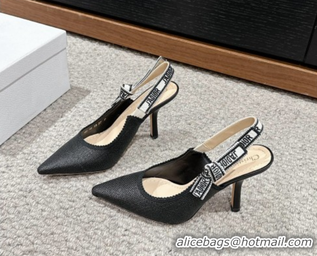 Sumptuous Dior J'Adior Slingback Pumps 9.5cm in Black Straw-Like 604045