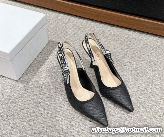 Sumptuous Dior J'Adior Slingback Pumps 9.5cm in Black Straw-Like 604045