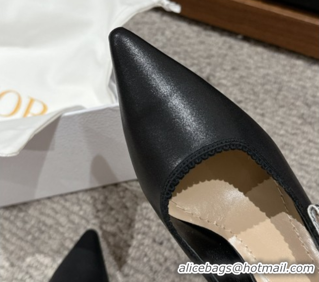 Popular Style Dior J'Adior Slingback Pumps/Ballet Flat in Black Lambskin 604048