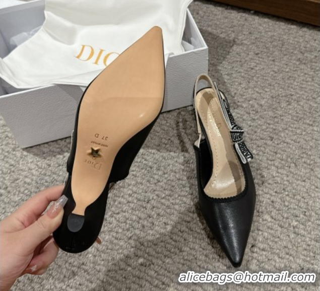 Charming Dior J'Adior Slingback Pumps/Ballet Flat in Black Lambskin 604048