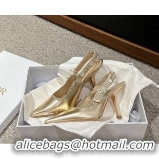 Hot Style Dior J'Adior Slingback Pumps/Ballet Flat in Black Lambskin Gold-Tone 604049